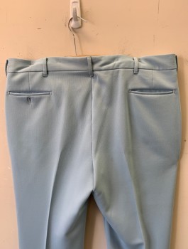 Mens, Pants, FARAH, Baby Blue, Polyester, Solid, Ins:32, W:42, Flat Front, Belt Loops, Zip Fly,