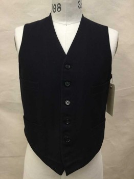 Navy Blue, Wool, Synthetic, Solid, Button Front, 4 Pockets,