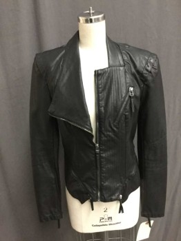 BLANK NYC, Black, Polyurethane, Viscose, Solid, Faux Leather, Zip Front, 1/2 Shawl Collar/1/2 Collar Attached, Zip Detail Hip/Up Cuffs/2 Diagonal Pocket, Sewn Stripe Front Panel