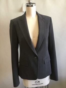 Womens, Suit, Jacket, THEORY, Charcoal Gray, Wool, Lycra, Heathered, B30, 0, 1 Button Single Breasted, Peaked Lapel, 2 Pockets with Flaps