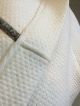 Womens, SPA Robe, WINGS+HORNS, White, Cotton, Polyester, Solid, L, Thick Jersey Knit with Divots/Dots Texture, Long Sleeves, Hooded, Kangaroo Style Pockets at Hips, Rib Knit Cuffs, Trim on Pocket, and Panel at Under Arms, ** 2 Piece with Matching Fabric Sash Belt