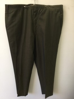 Mens, Pants, N/L, Brown, Wool, Solid, Ins:28, W:44, Brown Sharkskin, Flat Front, Zip Fly, 4 Pockets, Tapered Leg,