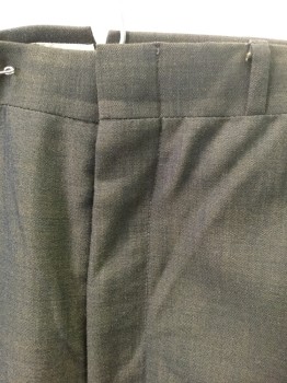 N/L, Brown, Wool, Solid, Brown Sharkskin, Flat Front, Zip Fly, 4 Pockets, Tapered Leg,