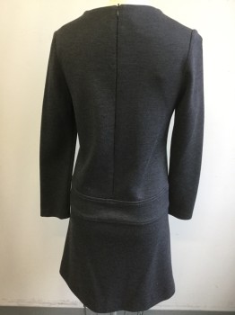Womens, Dress, Long & 3/4 Sleeve, N/L, Charcoal Gray, Polyester, B34, 2, Knit, Style Lines, Center Back Zipper,