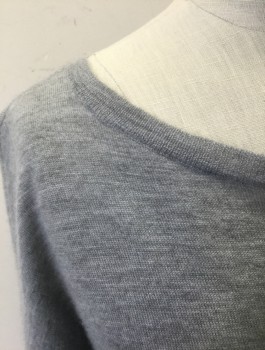 Womens, Pullover, EILEEN FISHER, Gray, Wool, Polyester, Solid, PS, Knit, Wide Scoop Neck, Cropped Sweater with Attached Chiffon Bottom Half, Slits at Side Hem, Has a Double