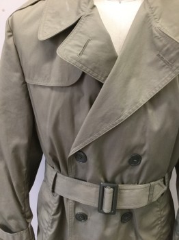 Mens, Coat, Trenchcoat, N/L, Beige, Poly/Cotton, Solid, 42L, Double Breasted, Collar Attached, Epaulettes at Shoulders, 2 Pockets, ***Comes with Detachable Lining with Barcode # Written Inside, Also Matching Belt, Multiple
