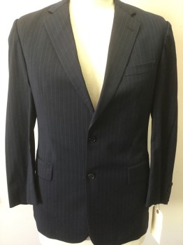 Mens, 1990s Vintage, Suit, Jacket, BROOKS BROTHERS, Navy Blue, Gray, Wool, Stripes - Pin, 44 R, 2 Buttons,  Notched Lapel, 3 Pockets,