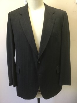 ENGLISH MANOR, Black, Lt Blue, Sienna Brown, Wool, Stripes - Pin, Single Breasted, Notched Lapel, 2 Buttons, 3 Pockets, Solid Gray Lining