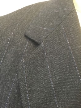 Mens, 1990s Vintage, Suit, Jacket, ENGLISH MANOR, Black, Lt Blue, Sienna Brown, Wool, Stripes - Pin, 46R, Single Breasted, Notched Lapel, 2 Buttons, 3 Pockets, Solid Gray Lining