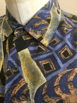 Mens, Club Shirt, STOCK OPTIONS, Cornflower Blue, Olive Green, Lime Green, Black, Beige, Silk, Abstract , L, Funky/Artsy Pattern, Long Sleeve Button Front, Collar Attached, 1 Patch Pocket,