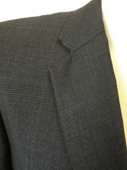 PELLEGRINO CASTRONOV, Charcoal Gray, Black, Wool, Plaid, Single Breasted, Collar Attached, Notched Lapel, 3 Pockets, 2 Buttons