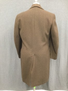 Mens, Coat, IC COAT, Brown, Black, Wool, Stripes - Diagonal , 40, Twill Weave, Single Breasted, Collar Attached, Notched Lapel, 3 Pockets, 3 Buttons, Long Sleeves, Knee Length