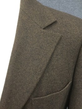 Mens, Coat, IC COAT, Brown, Black, Wool, Stripes - Diagonal , 40, Twill Weave, Single Breasted, Collar Attached, Notched Lapel, 3 Pockets, 3 Buttons, Long Sleeves, Knee Length