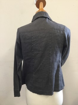 N/L, Gray, Linen, Solid, 8 Panelled Collar, Three Buttons, Tuck Pleats at Front, Yoke Front and Back, Long Sleeves. Fake Button Closure with Snaps,