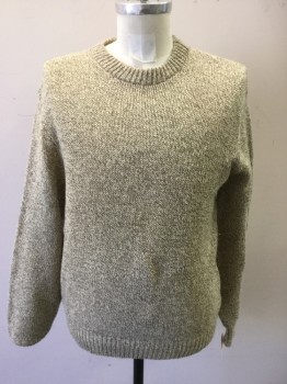 CASCADE BAY TRADERS, Oatmeal Brown, Wool, Heathered, Pullover, Ribbed Knit Crew Neck/Waistband/Cuff