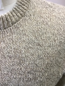 CASCADE BAY TRADERS, Oatmeal Brown, Wool, Heathered, Pullover, Ribbed Knit Crew Neck/Waistband/Cuff