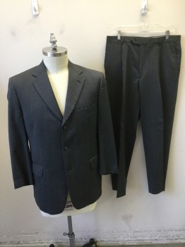 Mens, 1990s Vintage, Suit, Jacket, NINO TOSCANI, Gray, Lt Gray, Wool, Grid , Speckled, 42R, Visible Weave, Grid, Single Breasted, Notched Lapel, 3 Buttons,  3 Pockets