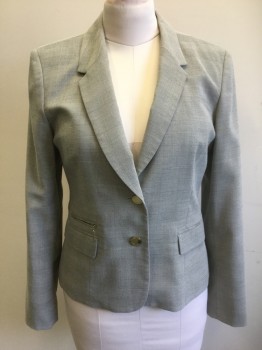 CALVIN KLEIN, Lt Gray, Gray, Polyester, Rayon, Glen Plaid, Single Breasted, Notched Lapel, 2 Gold Metal Buttons, 3 Pockets Including 1 Gold Zip Pocket, Fitted, Solid Gray Lining