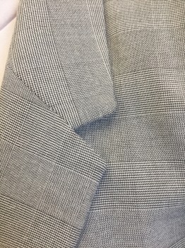 CALVIN KLEIN, Lt Gray, Gray, Polyester, Rayon, Glen Plaid, Single Breasted, Notched Lapel, 2 Gold Metal Buttons, 3 Pockets Including 1 Gold Zip Pocket, Fitted, Solid Gray Lining