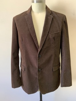 Mens, Sportcoat/Blazer, PRONTO UOMO BLUE, Dk Brown, Cotton, Polyester, Solid, 48L, "2X", Corduroy with Unusual Changeable Blue Tint, Single Breasted, Notched Lapel, 2 Buttons, 3 Pockets, Lining is Dark Brown with Blue Flowers, Self Fabric Elbow Patches