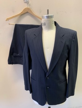 DI MITRI / RAPHAEL, Navy Blue, Multi-color, Wool, Stripes - Pin, Single Breasted, Notched Lapel, 2 Buttons, 3 Pockets,  Heavy Shoulder Pads,