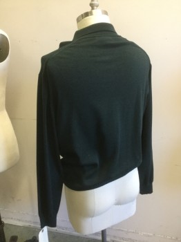 Mens, Pullover Sweater, JW. NORDSTROM, Dk Green, Wool, Solid, XL, 3 Buttons Placket, Collar Attached, Long Sleeves,