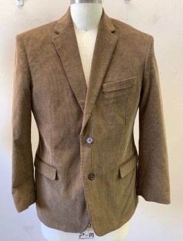 Mens, Sportcoat/Blazer, SADDLEBRED, Brown, Poly/Cotton, 40 S, Corduroy, Single Breasted, Notched Lapel, 2 Buttons, 3 Pockets, 1 Vent