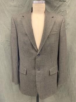 Mens, Sportcoat/Blazer, GEOFFREY BEENE, Green, Black, Brown, Wool, Check - Micro , 40R, Single Breasted, Collar Attached, Notched Lapel, 2 Buttons,  3 Pockets