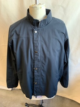 Mens, Casual Jacket, HARRITON, Black, Heather Gray, Polyester, Cotton, Solid, Heathered, 3XL, Horizontal Quilt Stand Collar Attached, Heather Gray Lining, Hidden Zip Front, Snap Front, 2 Pockets, Long Sleeves,