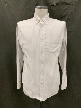 J. CREW, White, Lt Gray, Cotton, Stripes - Vertical , Button Front, Button Down Collar, 1 Pocket, Long Sleeves, Button Cuff