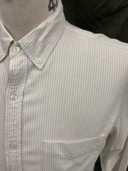 J. CREW, White, Lt Gray, Cotton, Stripes - Vertical , Button Front, Button Down Collar, 1 Pocket, Long Sleeves, Button Cuff