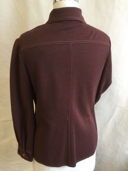 Womens, Jacket, ACT III, Brown, Polyester, Wool, Solid, B:38, Brown with Double Tan Top Stitches, Collar Attached, , Button Front, 2 Pockets with Extended Yoke Flap with Matching Button, Long Sleeves, Curved Hem, 1 Vertical  Seam Back Center