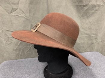Mens, Historical Fiction Hat , N/L, Dk Brown, Wool, Solid, 7 1/4, Round Crown, Flat Wide Brim, Faille Hat Band, Bras Square Buckle, Aged/Distressed, 1600's