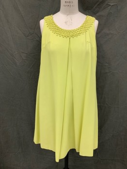 N/L, Lime Green, Synthetic, Solid, Scoop Neck, Sleeveless, Center Front Pleat, Web and Ball Lace Collar, Zip Back with Pleat, Self Bow at Back Zip, *Couple of Small Spots Down Front*