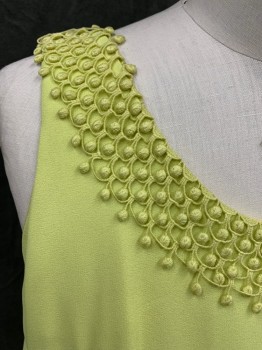 N/L, Lime Green, Synthetic, Solid, Scoop Neck, Sleeveless, Center Front Pleat, Web and Ball Lace Collar, Zip Back with Pleat, Self Bow at Back Zip, *Couple of Small Spots Down Front*