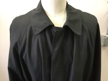 Mens, Coat, Trenchcoat, VITO RUFOLO, Black, Polyester, Solid, 42 R, Single Breasted, Collar Attached, 2 Pockets, Self Belt, Removable Liner, 2PC, Buckle on Belt is Broken...