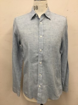 MICHAEL KORS, Lt Blue, White, Linen, Solid, Chambray, Button Front, Collar Attached, Long Sleeves