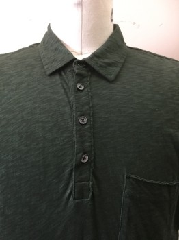 Mens, Polo, 7 FOR ALL MAN KIND, Green, Cotton, Polyester, Heathered, L, Heather Green, Collar Attached, 4 Button Front, 1 Pocket, Short Sleeves, Side Split Hem