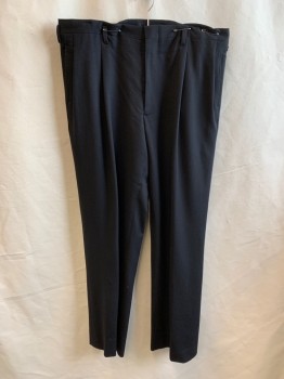 Mens, Pants, MTO, Black, Wool, Solid, 34/33, Zip Fly, Double Pleats, 4 Pockets