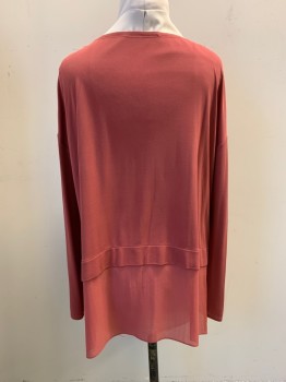 Womens, Top, NL, Raspberry Pink, Poly/Cotton, Solid, M, Pullover, Scoop Neck, Long Sleeves, Chiffon Under Layer at Hem for Under Shirt Look