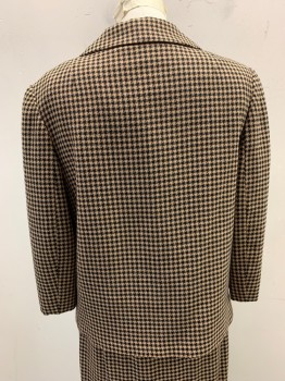 Womens, 1960s Vintage, Suit, Jacket, BULLOCKS WILSHIRE, Black, Beige, Wool, Houndstooth, B:38, Collar Attached, Single Breasted, Button Front, 2 Pockets