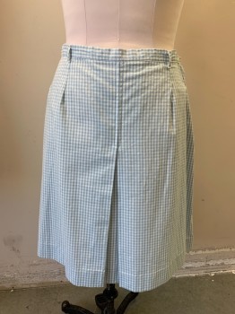 Womens, 1960s Vintage, Piece 1, N/L, White, Lt Blue, Cotton, Check , W32, Skirt, A-line with Stitched Down Inverted Box Pleat Center Front, Side Zipper, Belt Loops,