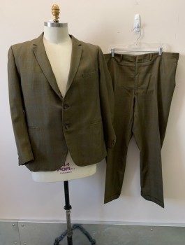 Mens, 1960s Vintage, Suit, Jacket, MICHAELS/STERN, Olive Green, Wool, 2 Color Weave, 42/28, 50R, Single Breasted, 2 Buttons, Notched Lapel, 3 Pockets, 2 Back Vents, Olive, Light Blue, and Black Weave
