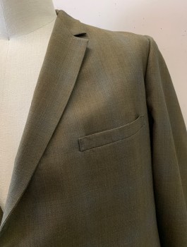 Mens, 1960s Vintage, Suit, Jacket, MICHAELS/STERN, Olive Green, Wool, 2 Color Weave, 42/28, 50R, Single Breasted, 2 Buttons, Notched Lapel, 3 Pockets, 2 Back Vents, Olive, Light Blue, and Black Weave