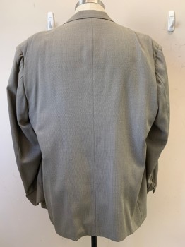 Mens, Suit, Jacket, John Weitz, Beige, Gray, Wool, 2 Color Weave, 52, 2 Buttons, Single Breasted, Notched Lapel, 3 Pockets