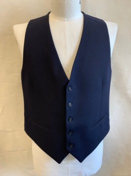 Mens, 1970s Vintage, Suit, Vest, YVES SAINT LAURENT, Navy Blue, Wool, Plaid-  Windowpane, 38/29, V-N, Single Breasted, Button Front, 5 Buttons, 2 Welt Pockets at Waist