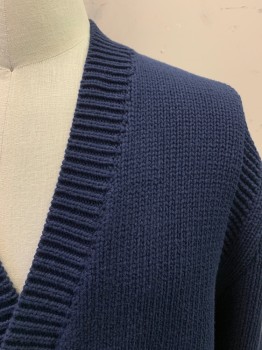 Mens, Cardigan Sweater, J. CREW, Navy Blue, Cotton, Solid, XL, V-N, 5 Wooden Buttons, 2 Pockets,