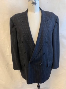 JACK VICTOR, Charcoal Gray, Gray, Wool, Stripes - Pin, Peaked Lapel, Double Breasted, Button Front, 3 Pockets