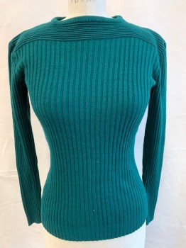 Womens, Sweater, N/L, Forest Green, Acrylic, Solid, B38, L/S, Pullover, Boat Neck,
