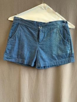 Womens, Shorts, N/L, Denim Blue, Cotton, Solid, M, 4 Pockets, Zip Fly, *Discoloration On Left Side Front And Back*